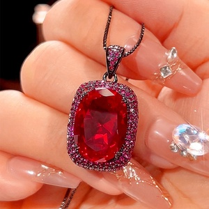 Fashion Eco-friendly Copper 13*18MM Zircon Simulant Black Gold Plated Halo <b>Earrings</b> <b>Set</b> Imitation Ruby Necklace Jewelry <b>Set</b> - Product Image 3