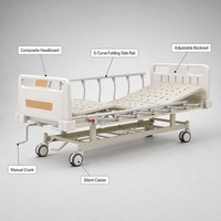 Lit d'hôpital manuel à double manivelle en métal, cadre en alliage d'aluminium, 2 fonctions, dossier et repose-jambes réglables, côtés pliables en forme de S