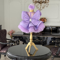Robe de princesse papillon pour petite fille, robe de demoiselle d'honneur à manches bouffantes et paillettes violettes, robe de soirée de mariage