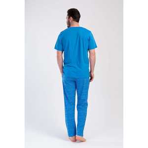 Men's Casual Home Wear Crew Neck Short-Sleeve <b>Pajama</b> Set with Pockets Silk Cotton Fabric Custom Logo <b>Thermal</b> Print Pattern - Product Image 1