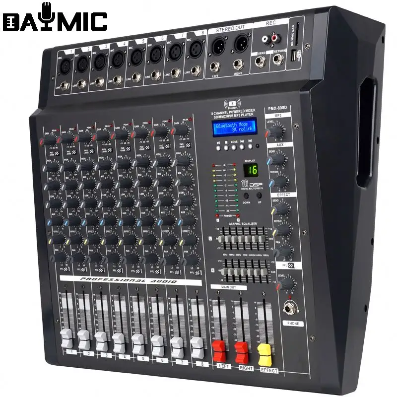 AOSHEN 8 Channel Amplifier Mixer With 16 DSP Echo 2X300W/8ohm USB With BT Professional DJ USB Audio Mixer