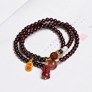 Haute Qualité PIXU Cinabre Style <span class=keywords><strong>Chinois</strong></span> Perlé Bracelet Chanceux Animal Charme avec Nature Grenat Cristaux Mode Guérison Bijoux - Product Image 2