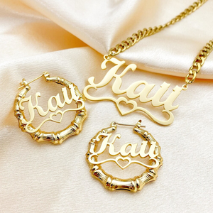 Targhetta con ciondolo collana orecchini di torsione con nome personalizzato Hip Hop <span class=keywords><strong>Set</strong></span> gioielli gioielli personalizzati regalo per donne bambini - Product Image 1