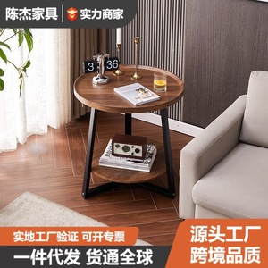Bona <b>Gold</b> Square <b>Round</b> Coffee <b>Table</b> Wood Double Layer Storage Living Room <b>Side</b> <b>Table</b> Modern Minimalist Design - Product Image 1