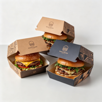 Boîte à hamburger biodégradable robuste et écologique en gros avec impression personnalisée et pelliculage brillant pour restaurants