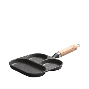 Poêle à frire carrée <span class=keywords><strong>en</strong></span> <span class=keywords><strong>fonte</strong></span> à quatre trous au design moderne, poignée <span class=keywords><strong>en</strong></span> <span class=keywords><strong>bois</strong></span>, facile à nettoyer, moule à œufs et hamburgers, compatible avec tous les types de cuisinières à induction - Product Image 1