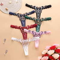 String sexy européen et américain à motif papillon, bordure en dentelle transparente, taille basse, broderie séduisante pour femme