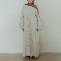 Nouvelle Abaya personnalisée avec détails ondulés, robe pour femmes musulmanes, vêtements islamiques, Abaya texturée effet lin avec manches évasées