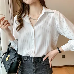 Moda Mulher Blusas 2023 Chiffon Manga Longa Camisa Tops Mulher Blusa Branca Camisas Listradas Top Pretty and Cheap Blusas das Mulheres