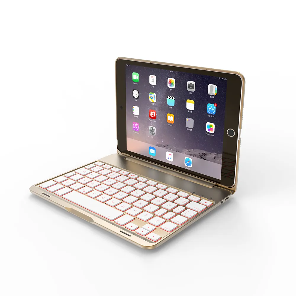 Mini Keyboard เคส ABS แบบพับได้,เคสคีย์บอร์ดอัจฉริยะมีไฟส่องด้านล่าง7.9นิ้วสำหรับ Ipad Mini 1/2/3/4 LED Tablet BT