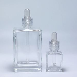 Flat Square Rectangle Luxury 15ml 30ml 50ml 100ml Glass Dropper Bottles Crystal Clear Collar Screen Printed Cosmetic Serum - Product Image 4