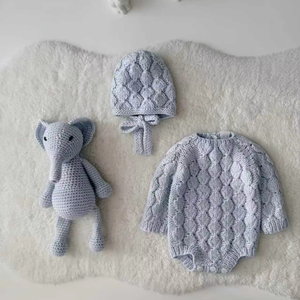 Ensemble barboteuse et <span class=keywords><strong>bonnet</strong></span> en coton tricoté texturé motif losanges pour bébés garçons, tenue nouveau-né avec <span class=keywords><strong>bonnet</strong></span> à nouer, Chine, délai d'échantillon de 7 jours - Product Image 1