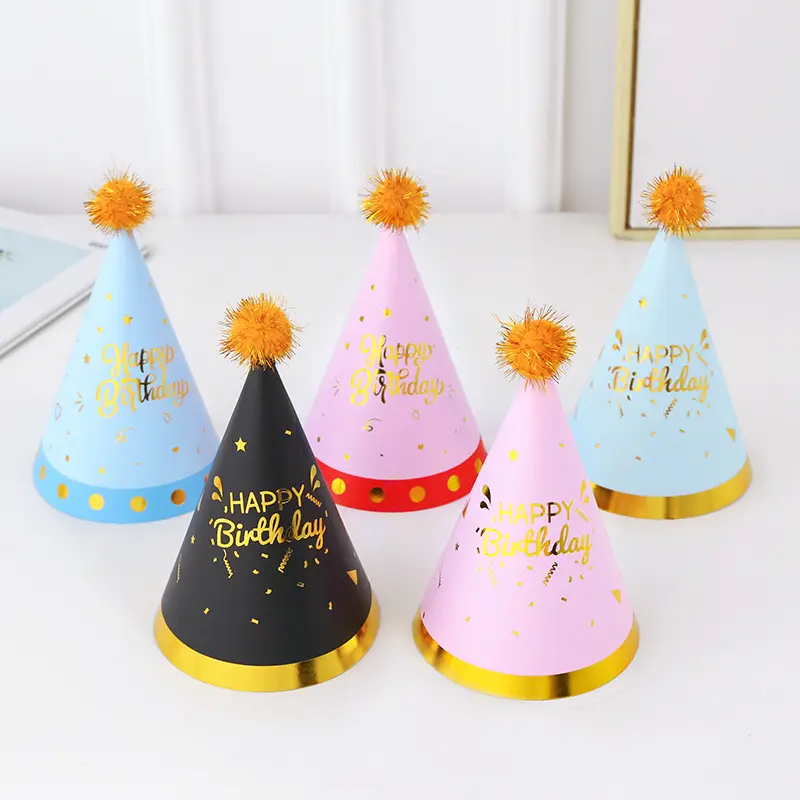 Шапки на день рождения для детей, мальчиков и девочек, розовые, черные, украшения на день рождения, бумажная шапка на день рождения, корона принцессы принца