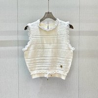 Top sin mangas de punto con encaje y cuello redondo para mujer, chaleco de punto con encaje y cintura con cordón minimalista de color liso