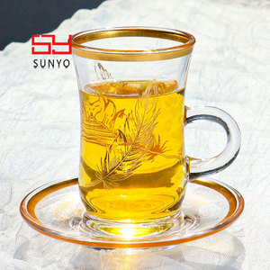 Tazza da Caffè in Stile Turco-Arabo SUNYO con Logo Personalizzabile, <span class=keywords><strong>Set</strong></span> di <span class=keywords><strong>Tazze</strong></span> da Tè in Vetro Classiche per Matrimonio con Piattino - Product Image 4