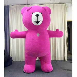 Gran oferta disfraz de Mascota de oso de peluche rosa inflable/disfraz de peluche de personaje personalizado a la venta