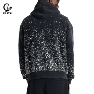 Custom Rhinestone Oversized Hoodie Streetwear Heavyweight Fleece <b>Pullover</b> Private Label OEM ODM <b>Men</b> Women - Product Image 2