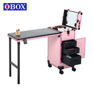 OBOX Valise de maquillage portable à roulettes, très tendance, avec compartiments pour outils de <span class=keywords><strong>manucure</strong></span> et de nail art, et fonction <span class=keywords><strong>table</strong></span> de maquillage portable - Product Image 1