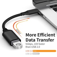 Adaptateur OTG de charge rapide 60W Type C vers USB3.0 en alliage d'aluminium, câble de transfert de données pour téléphones mobiles et tablettes