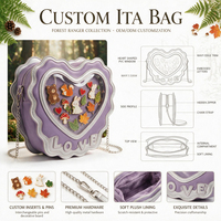 Tas Selempang Ita Bag Bentuk Hati Custom Lolita, Tas Itabag Transparan dengan Jendela PVC untuk Menampilkan Pin, Tas Bahu Anime untuk Koleksi