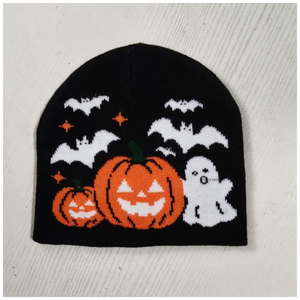 Gorro de punto jacquard de calabaza de <span class=keywords><strong>Halloween</strong></span> con bordado de calavera fantasma de terror, gorro de <span class=keywords><strong>disfraz</strong></span> para fiesta de invierno, logotipo personalizado, venta al por mayor - Product Image 4