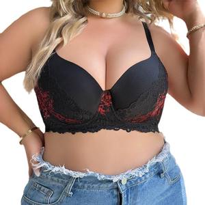 Reggiseno Plus Size Personalizzabile all'Ingrosso, Nero e Verde, Sexy, Traspirante, con Pizzo Ricamato, Spalline Larghe Regolabili e Ferretto per Donne - Product Image 5