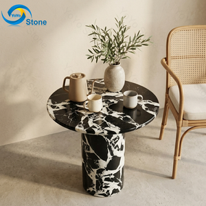 French Style Grand Antique <strong>Black</strong> Marble Top <strong>Side</strong> <strong>Table</strong> <strong>Round</strong> Luxury Corner <strong>Side</strong> <strong>Tables</strong> Living Room Modern Cylinder Pedestal - Product Image 1