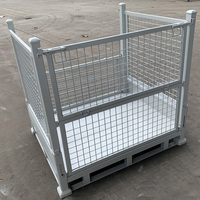 Cage à palettes en treillis métallique pliable, robuste, empilable, en acier, boîte de rangement, conteneur en treillis galvanisé avec base métallique