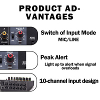 Console de mixage audio professionnelle Voxfull 10 canaux, carte son, modèle MAX10, voix réglable pour les applications audio