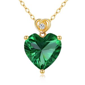 Collar de Oro de 14K con Doble Corazón Entrelazado, Colgante de Esmeralda Tallada en Forma de Corazón, Piedra de Nacimiento de Mayo, Joyería Bohemia con Gemas, Regalo para Damas - Product Image 1