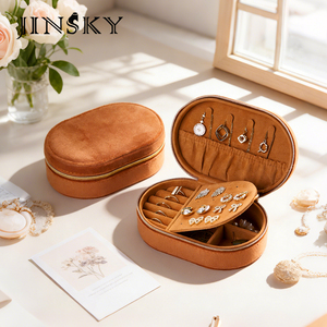 Jinsky Portable Velvet Travel Jewelry Box Mini Case with Compartments for Earrings <b>Ring</b> Necklace Anti-Tarnish - Product Image 3