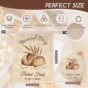 Sacs à pain réutilisables en coton et cire d'abeille écologiques – Ensemble de rangement alimentaire pour cuisine, garde le levain frais, pliable - Product Image 3