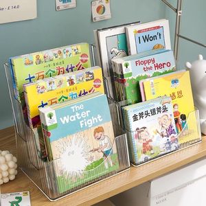 <b>Childrens</b> Picture Book Display Rack 3 Tier Transparent Acrylic <b>Storage</b> Organizer For Books <b>Desk</b> Use - Product Image 2