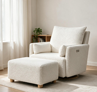 Moderner Sherpa Boucle Drehsessel mit Fußhocker Elektrischer Relaxsessel für Wohnzimmer Schlafzimmer