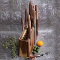Bloc à couteaux magnétique, ensemble de 8 couteaux en acier inoxydable X30Cr13, revêtement antiadhésif, manche en bois, rangement pour couteaux de cuisine