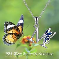 Fine Jewelry Collier pendentif lettre M initiale papillon plaqué rhodium en argent sterling 925