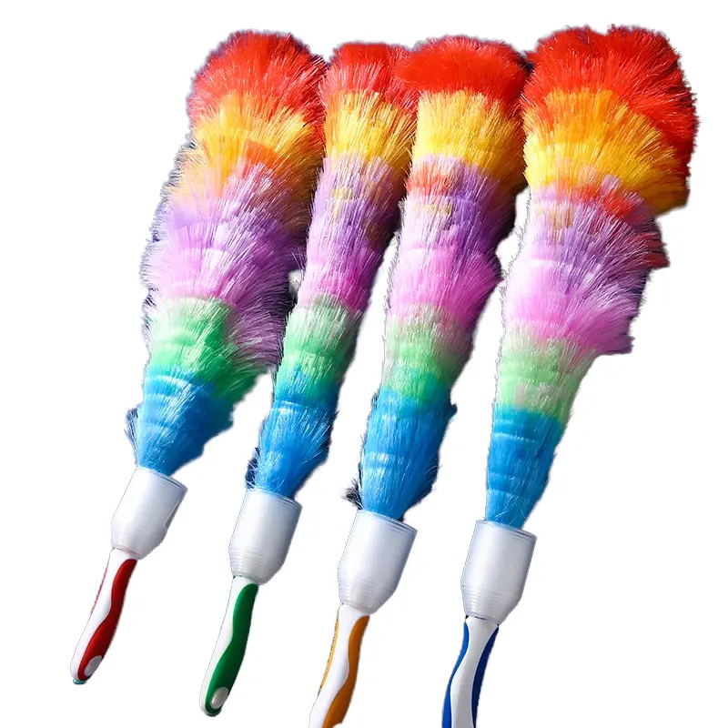 Rainbow-Colored Microfiber Feather Duster Flexible with Plastic Rubber Handle for Household Cleaning