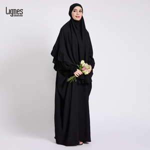 Chất Lượng Cao Eid Đầy Đủ Chiều Dài Hồi Giáo Quần Áo Phụ Nữ Hồi Giáo Ăn Mặc Abaya Jazz Crepe Ruffles Cầu Nguyện Jilbab Khimar 2Pcs Thiết Lập - Product Image 3