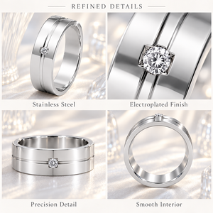 Anello JLM all'ingrosso in <span class=keywords><strong>acciaio</strong></span> al titanio con zirconi per uomo e donna, fascia semplice e liscia, gioiello geometrico di lusso leggero, regalo per promessa o matrimonio - Product Image 2