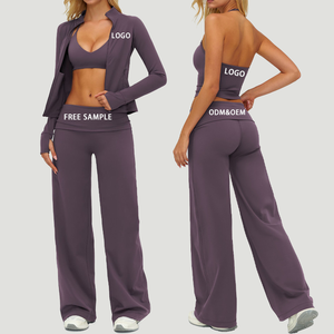 Roupas de Fitness por Atacado para Mulheres, Conjuntos de 3 Peças, Jaquetas de <span class=keywords><strong>Yoga</strong></span>, Leggings Flare, Tops de Sutiã Esportivo - Product Image 1