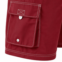 Pantalones Cortos Cargo Personalizados con Etiqueta Privada para Hombre, Color Granate, con Botones a Presión, Bolsillos con Solapa, Cintura Elástica, MOQ Flexible, Fabricante Pantone