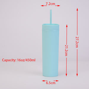 Gobelet droit à double paroi en plastique, de couleur mate, 16oz, droit, avec couvercle et paille personnalisés, bricolage, acrylique, vente en gros - Product Image 2