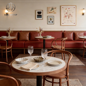 Sofá de Cuero Rojo Estilo Moderno de Mediados de Siglo, Silla de Madera Curvada, Mesa de Mármol con Patas de Metal para <span class=keywords><strong>Restaurante</strong></span>, Cafetería, Hotel - Product Image 4
