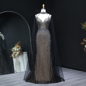 Sharon dedi sssaid Sparkle kristal mavi Mermaid abiye pelerin kollu siyah çıplak kızlar balo parti önlükler - Product Image 4