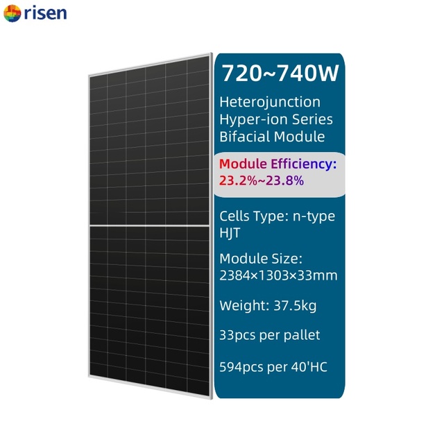 High Efficiency 720W-740W Risen N-Type Bifacial Solar Panels HJT Half Cell Technology for Home & Commercial Use