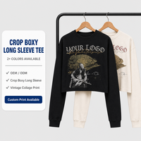 T-shirt Homme Oversize Coupe Courte Manches Longues Coton Épais Épaules Tombantes Imprimé Collage Vintage Personnalisable LOGO OEM ODM