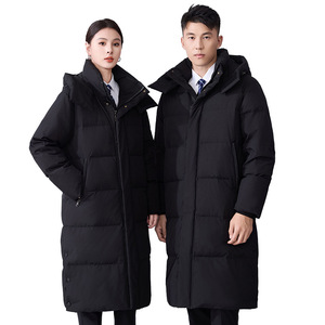 Women's Long Down Jacket Thickened Warm White Duck Down Coat With Detachable Hat Windproof For Professional Work Uniforms - Product Image 5