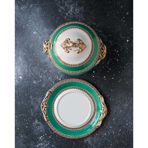 Salsera de Porcelana China de Mediados del Siglo XIX con Tapa y Platillo, Verde Esmeralda y Dorado, Vajilla con Asa - Product Image 5