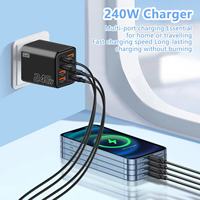 Cargador de Viaje con Enchufe EU US UK de 240W y 8 Puertos USB-C PD, Cargador Rápido GaN Tipo-C de 240W para Teléfono Móvil, Adaptador de Corriente