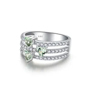 Anel de pedra cor delicada, anel com namo verde claro cz 925 prata de lei para presente